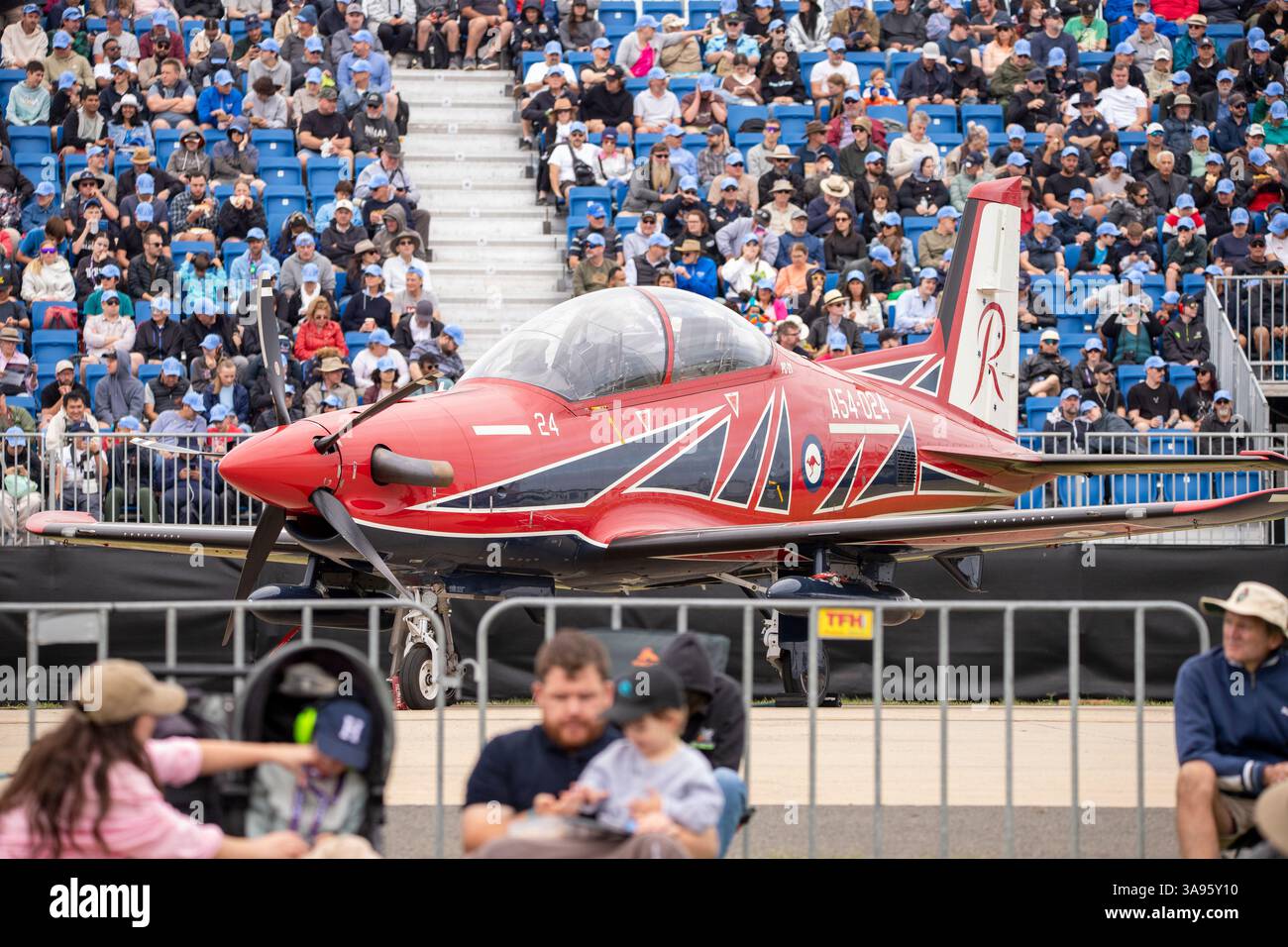Die Royal Australian Air Force Pilatus PC-21-Trainerflugzeuge sind auf der Avalon/Melbourne Airshow ausgestellt Stockfoto