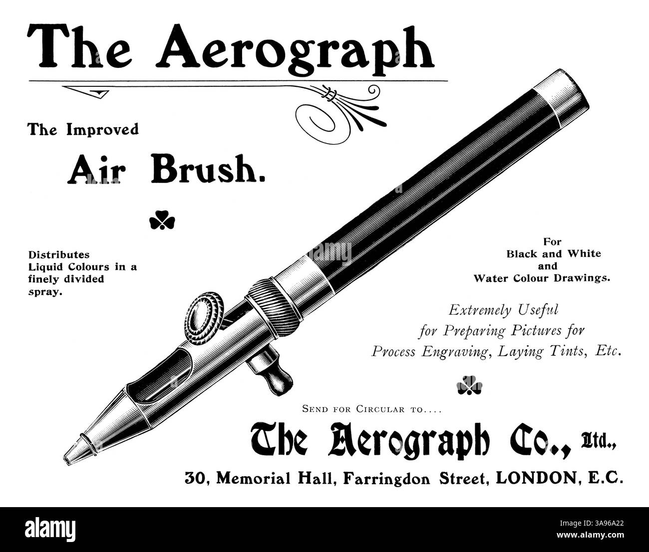 1903 britische Werbung für den Aerograph Airbrush. Stockfoto