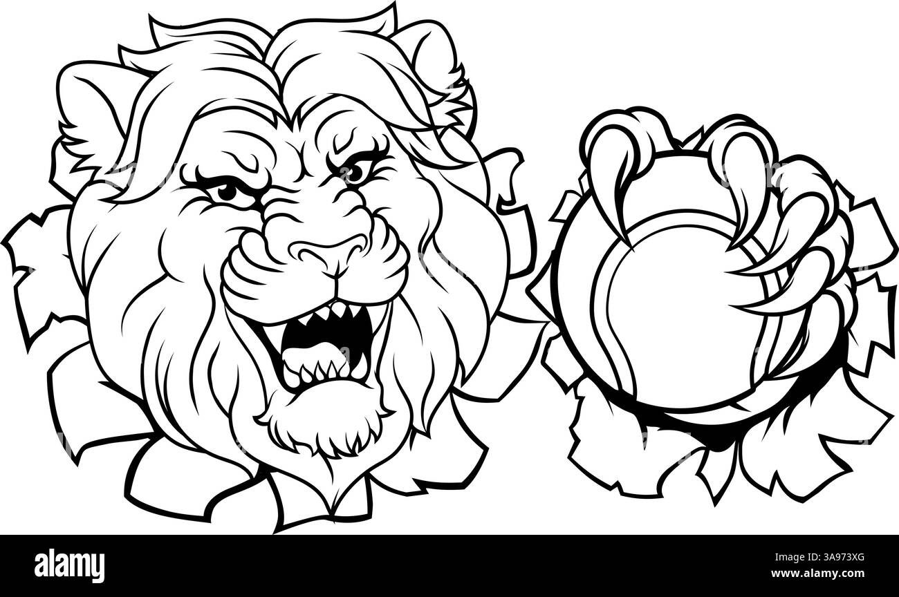 Löwen-Tennis-Ball-Tiersport-Team-Maskottchen Stock Vektor