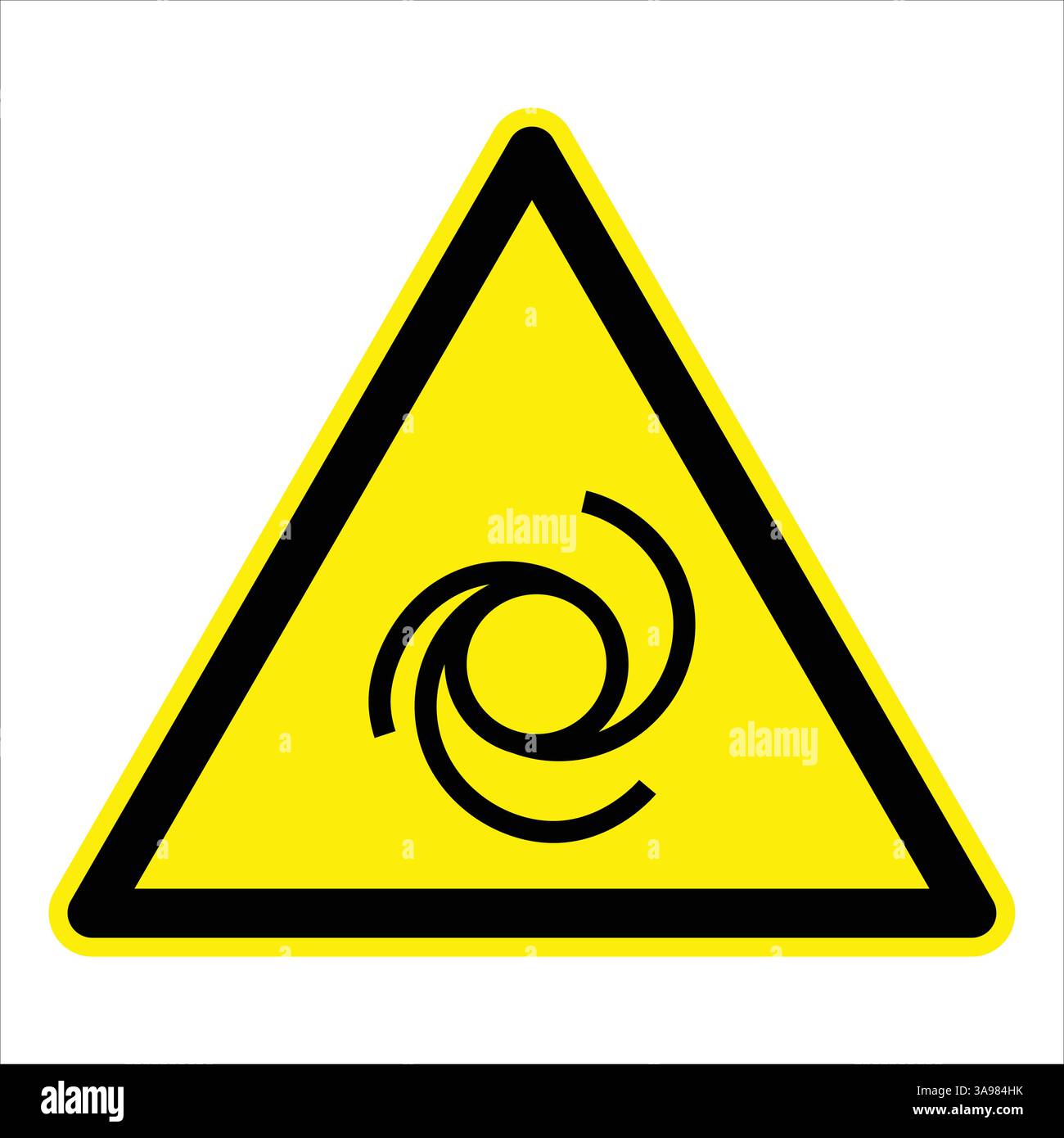 Gelbes dreieckiges Warnschild mit rotierenden Klingen, das potenzielle Gefahren symbolisiert Stock Vektor