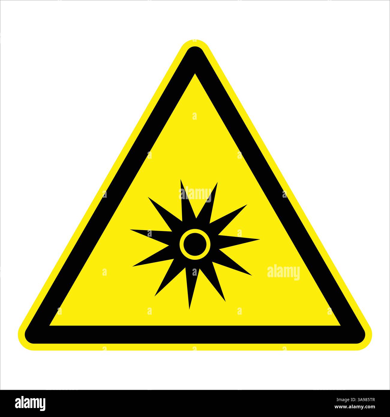 Gelbes dreieckiges Warnschild für optische Strahlung, die die Gefahr eines Laserstrahls darstellt Stock Vektor