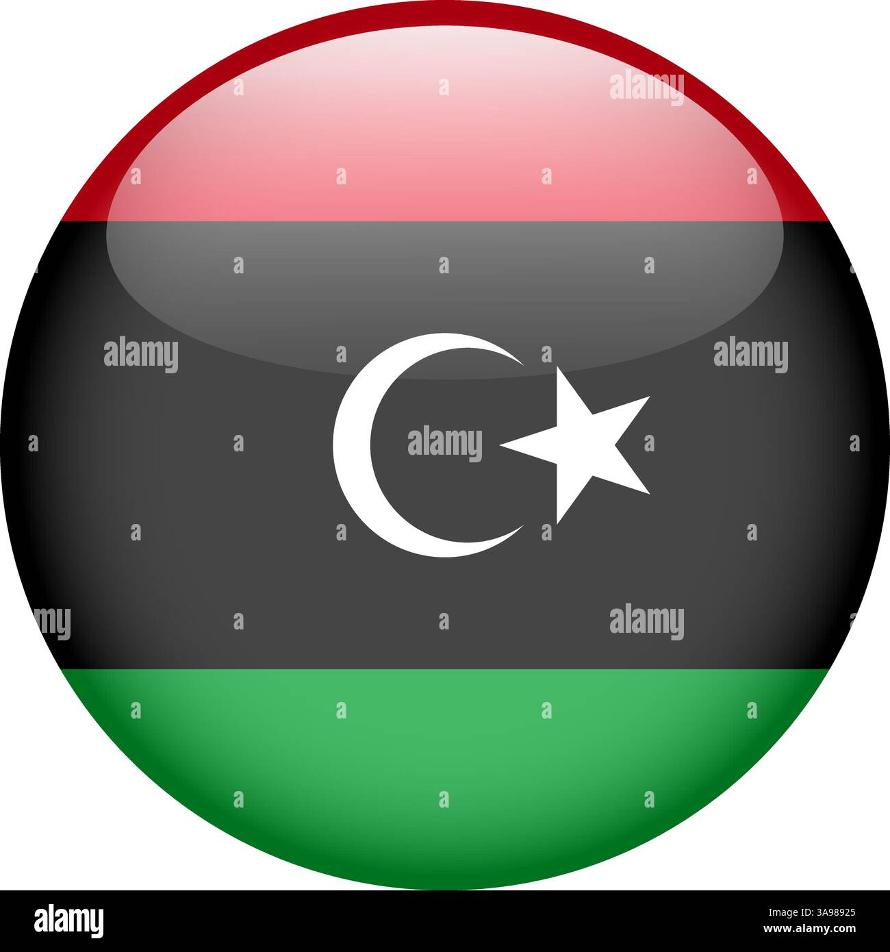 Flagge von Libyen, runde Knopfsymbol in Hochglanz Stock Vektor