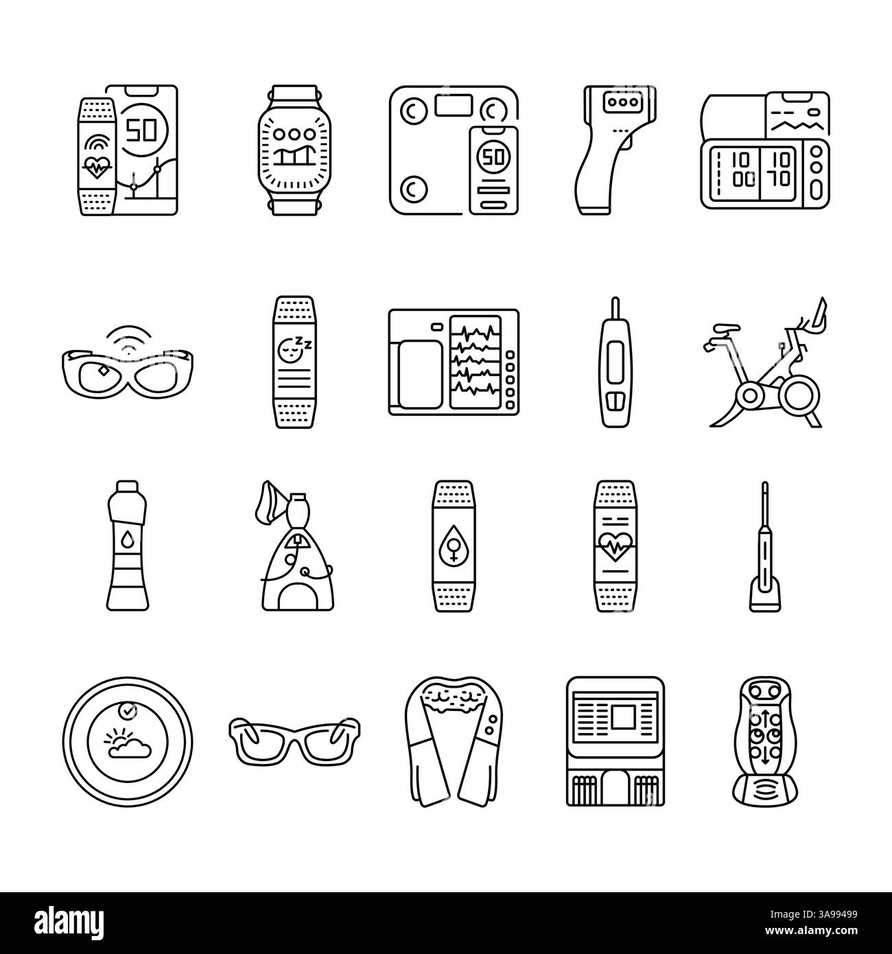 Schwarze Symbole für digitale und gedruckte Projekte von Smart Devices. Minimale bereinigte Symbole für Apps und Websites. Moderne, einfache Symbole für UI UX und Branding Stock Vektor