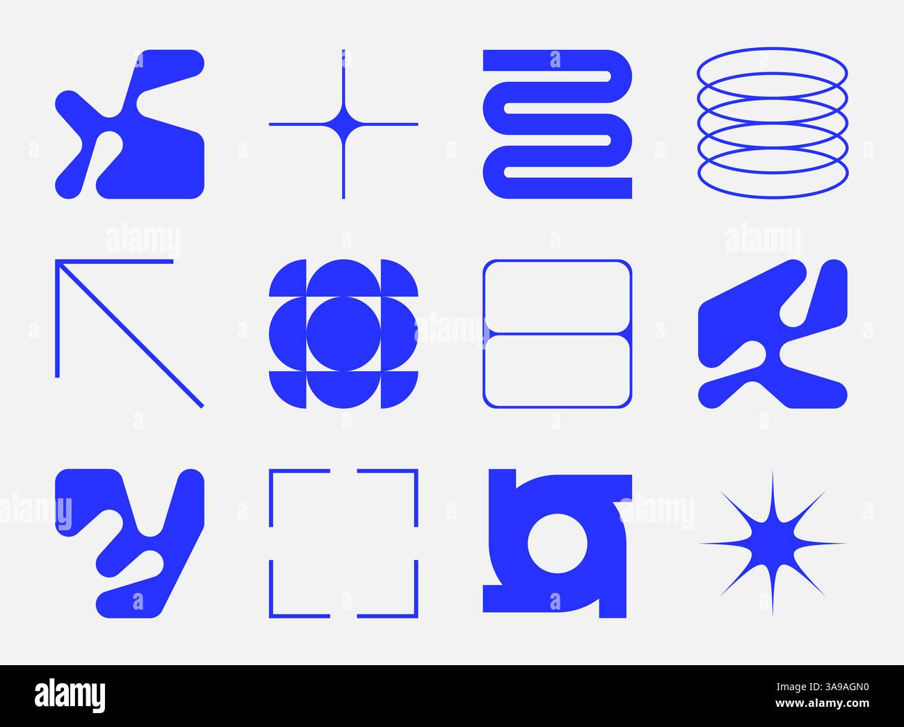 Set neomoderaler geometrischer Formen. Brutalismus, futuristisch, memphis-Muster. Sammlung von schwarzem Brutalismus, geometrischen abstrakten Formen. Modern Stock Vektor