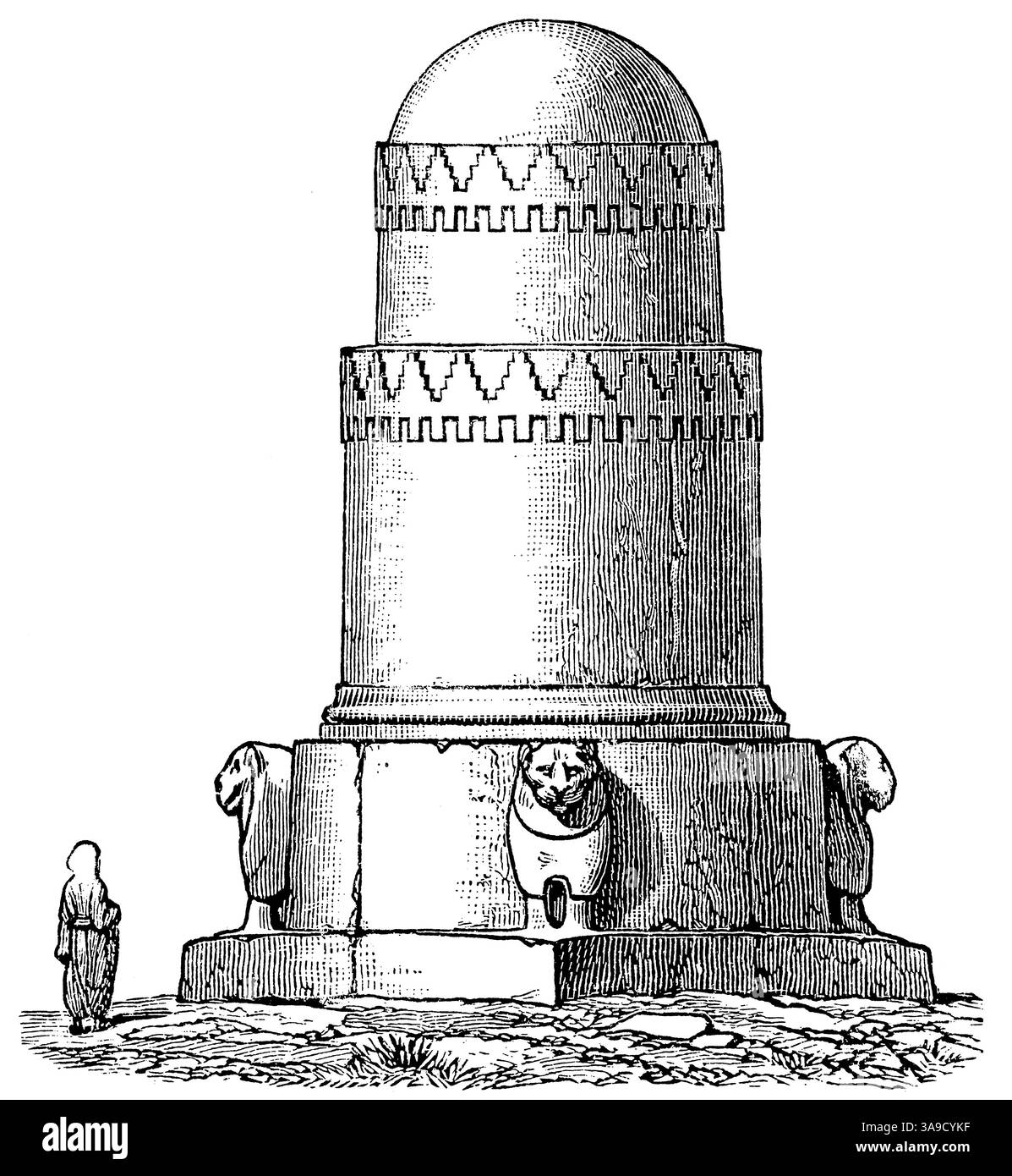 Grabturm von Amrit (Phönizien). Antike orientalische Kunst. Veröffentlichung der "Meyers-Enzyklopädie", Band 7, Leipzig, Deutschland, 1910. Stockfoto