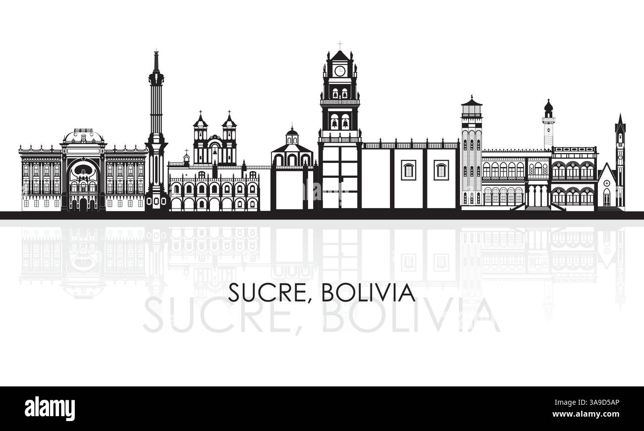 Silhouette Skyline Panorama der Stadt Sucre, Bolivien - Vektor-Illustration Stock Vektor