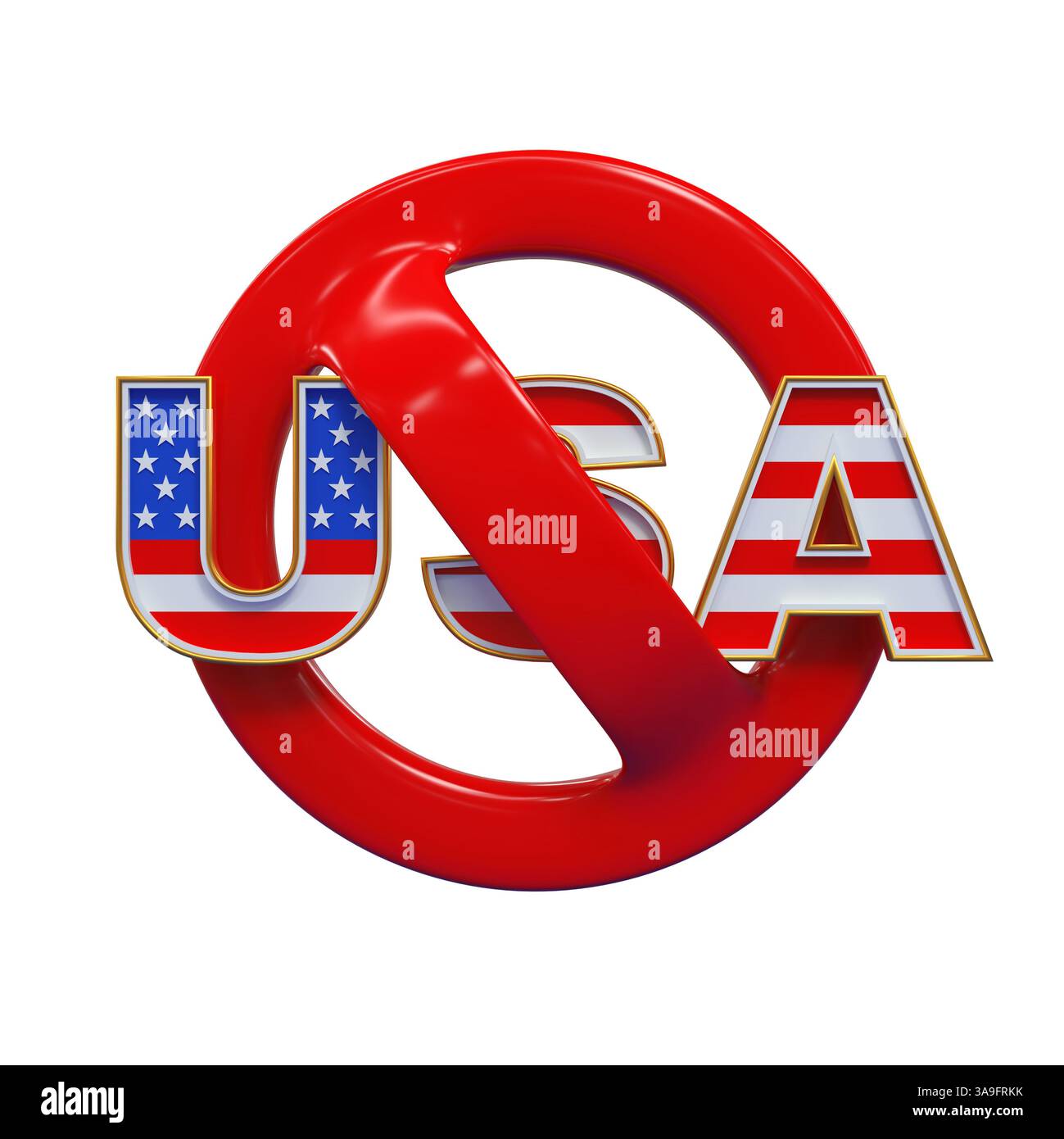 US-Boykott-Logo – weißer Hintergrund, 3D-Rendering Stockfoto