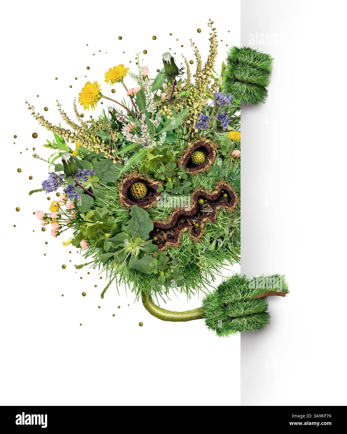 Saisonales AllergieMonster als Symbol für Allergien im Frühjahr und Herbst mit Pollen, die Niesen verursachen, verstopft und juckende Augen mit Ragweed Stockfoto