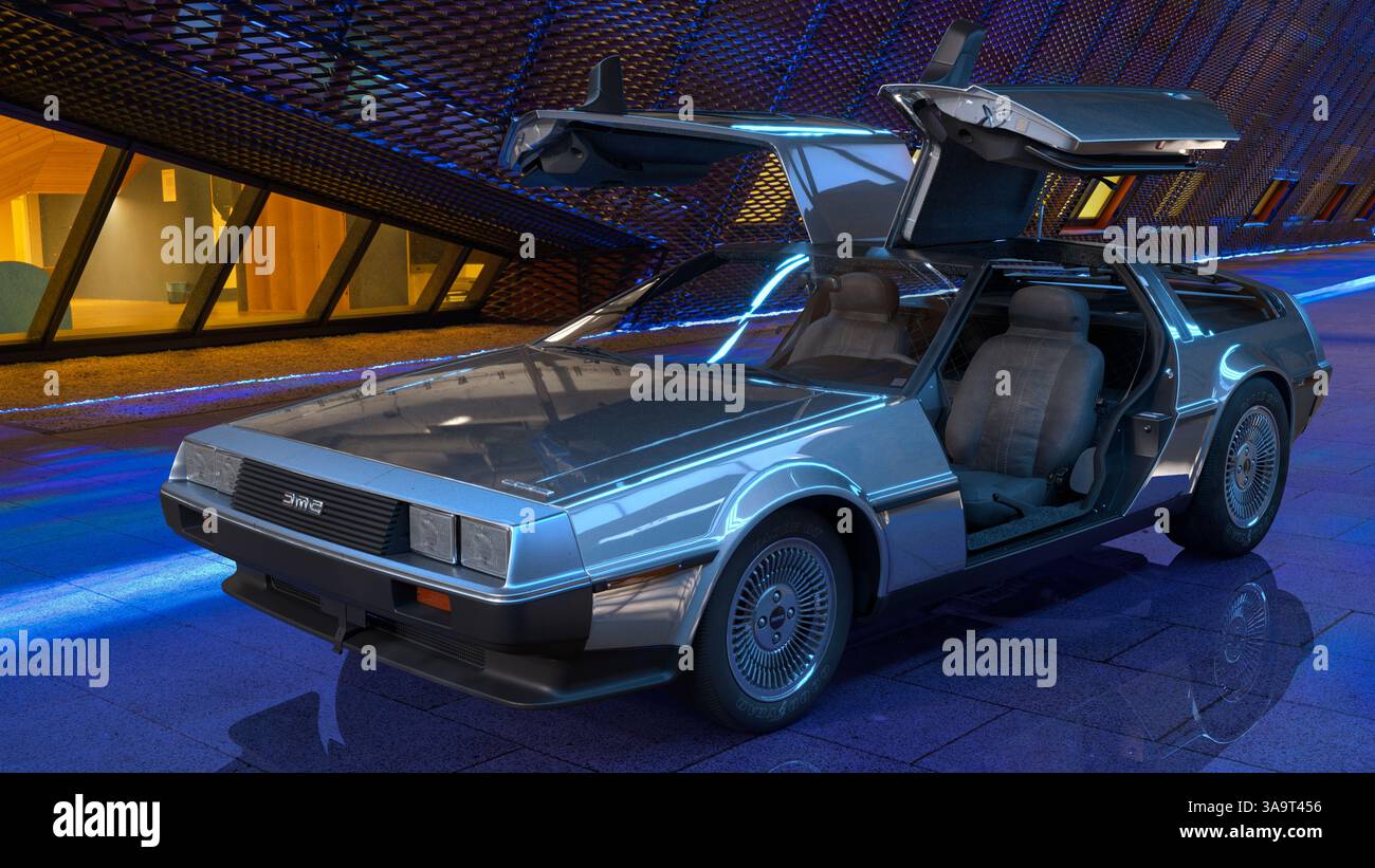 DeLorean DMC-12 – ein zweisitziger Sportwagen, der von der DeLorean Motor Company produziert wird. Stockfoto