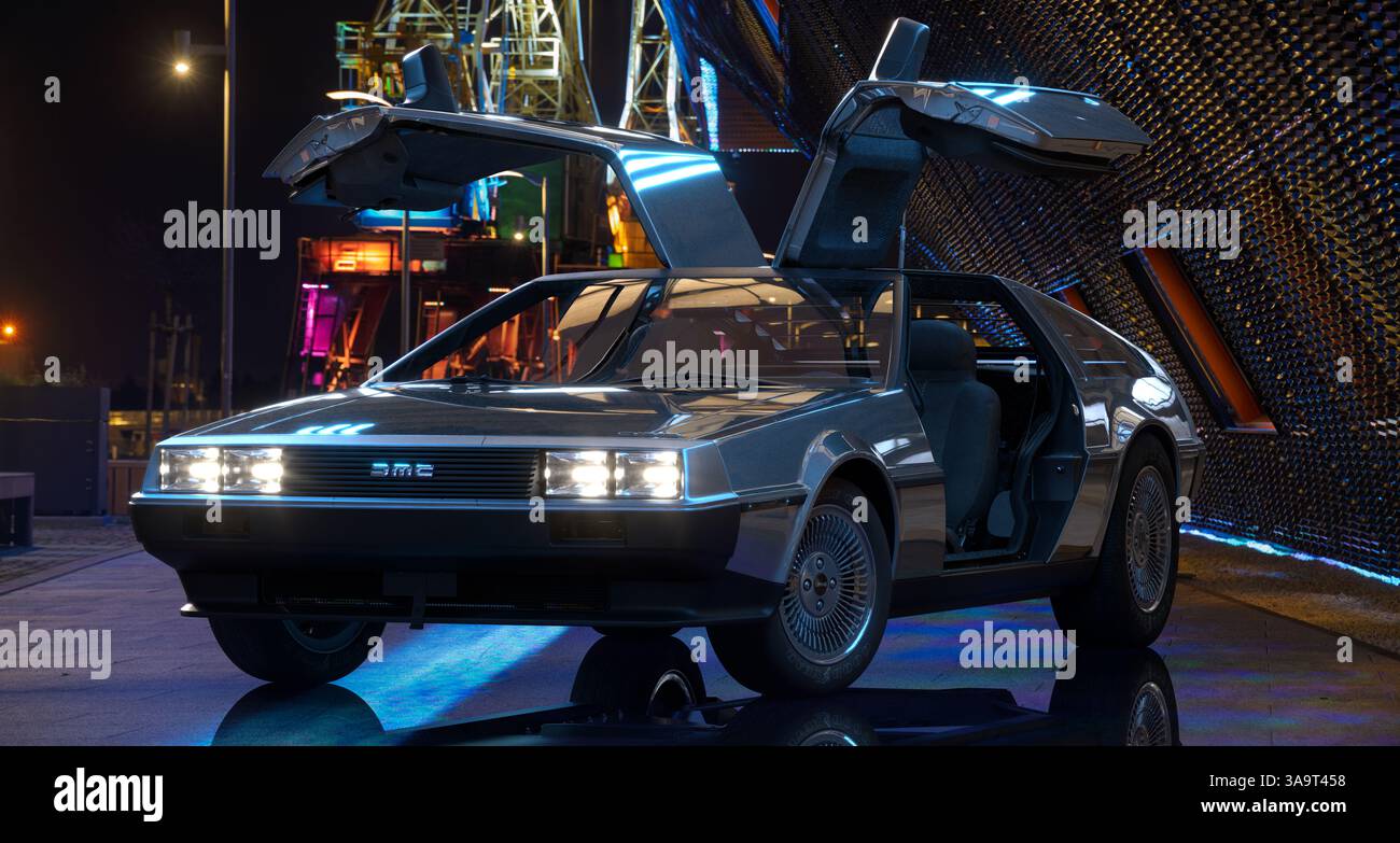 DeLorean DMC-12 – ein zweisitziger Sportwagen, der von der DeLorean Motor Company produziert wird. Stockfoto