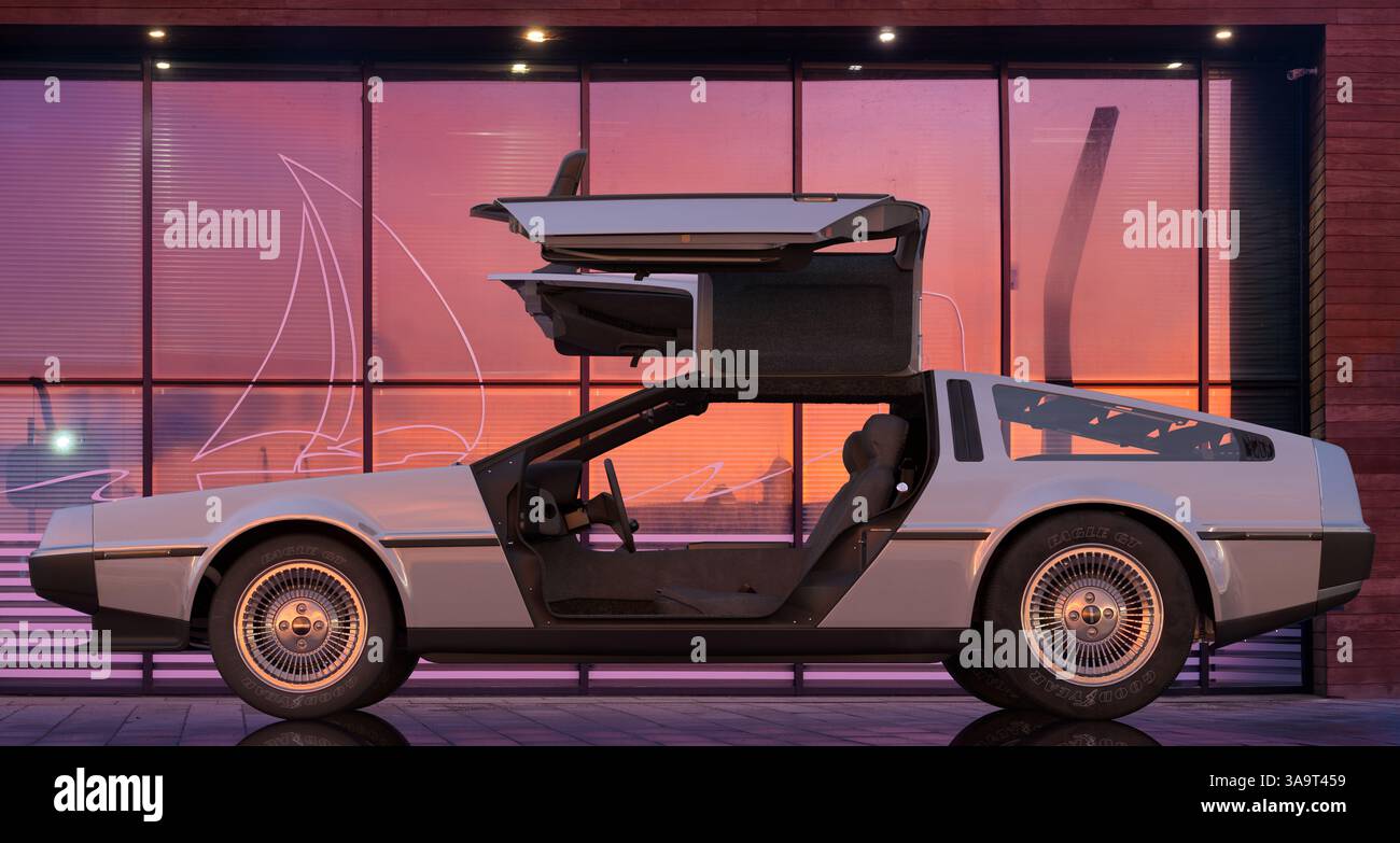 DeLorean DMC-12 – ein zweisitziger Sportwagen, der von der DeLorean Motor Company produziert wird. Stockfoto