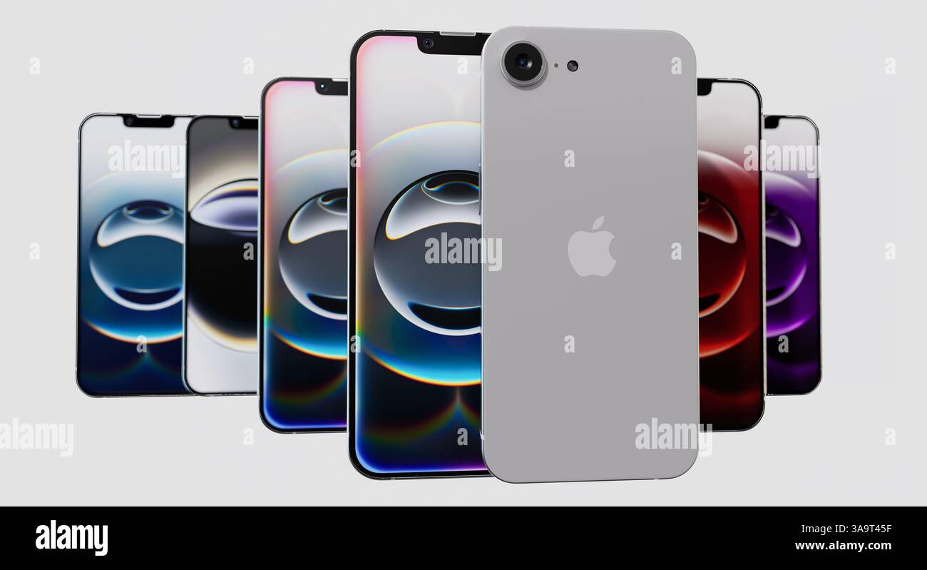 IPhone 16e – Neues Budget-Modell mit OLED-Bildschirm und Face ID Stockfoto