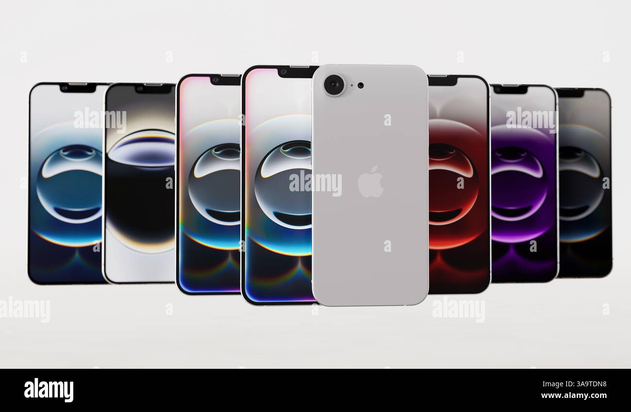IPhone 16e – Neues Budget-Modell mit OLED-Bildschirm und Face ID Stockfoto