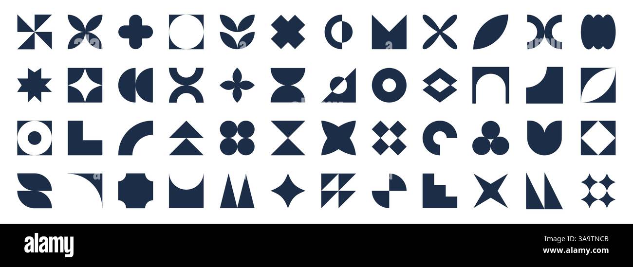 Geometrische Formen festlegen, sammeln. Trendiges Set mit verschiedenen Formen. Bauhaus, futuristisch, memphis. Set aus schwarzen bauhausformen, geometrisch Stock Vektor
