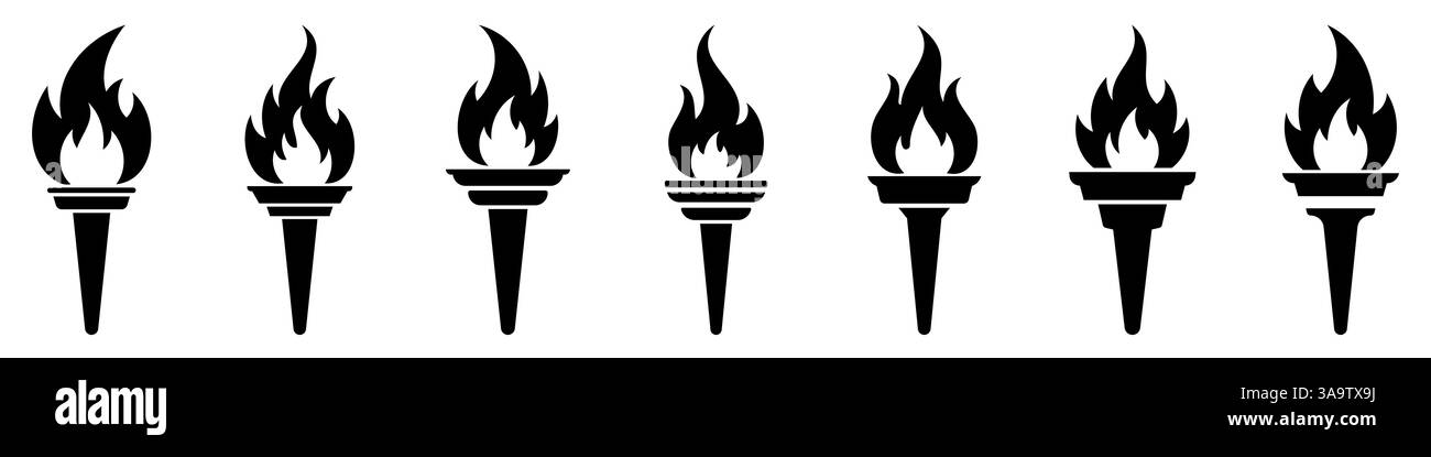 Taschenlampen-Symbol. Satz schwarzer Taschenlampen. Vektorabbildung. Stock Vektor