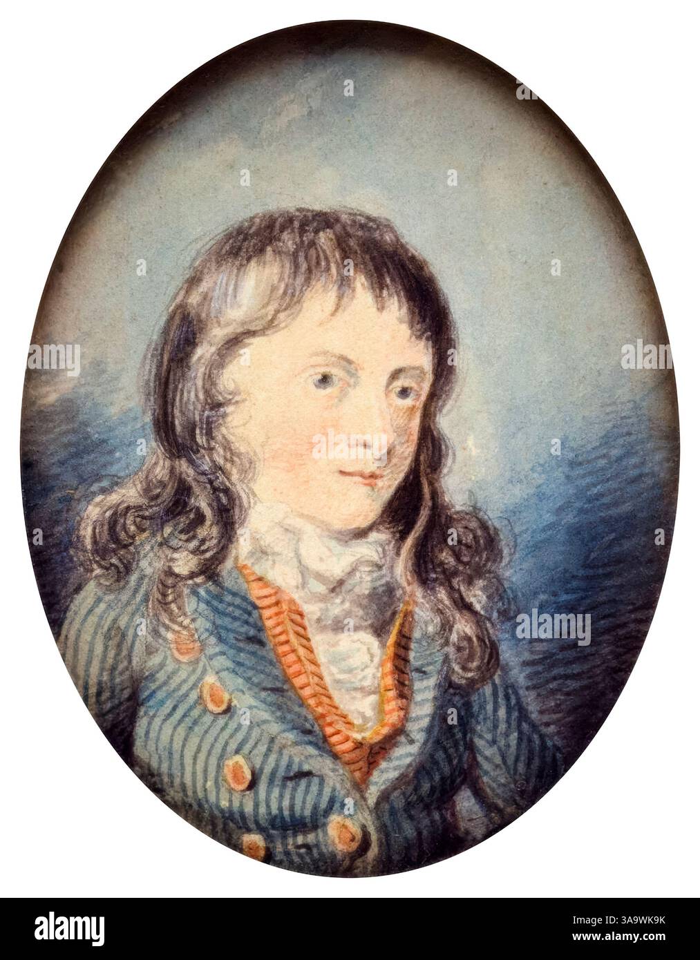 JMW-Turner. Selbstporträtgemälde des englischen romantischen Malers Joseph Mallord William Turner (1775–1851), Miniatur-Aquarellmalerei, um 1790 Stockfoto