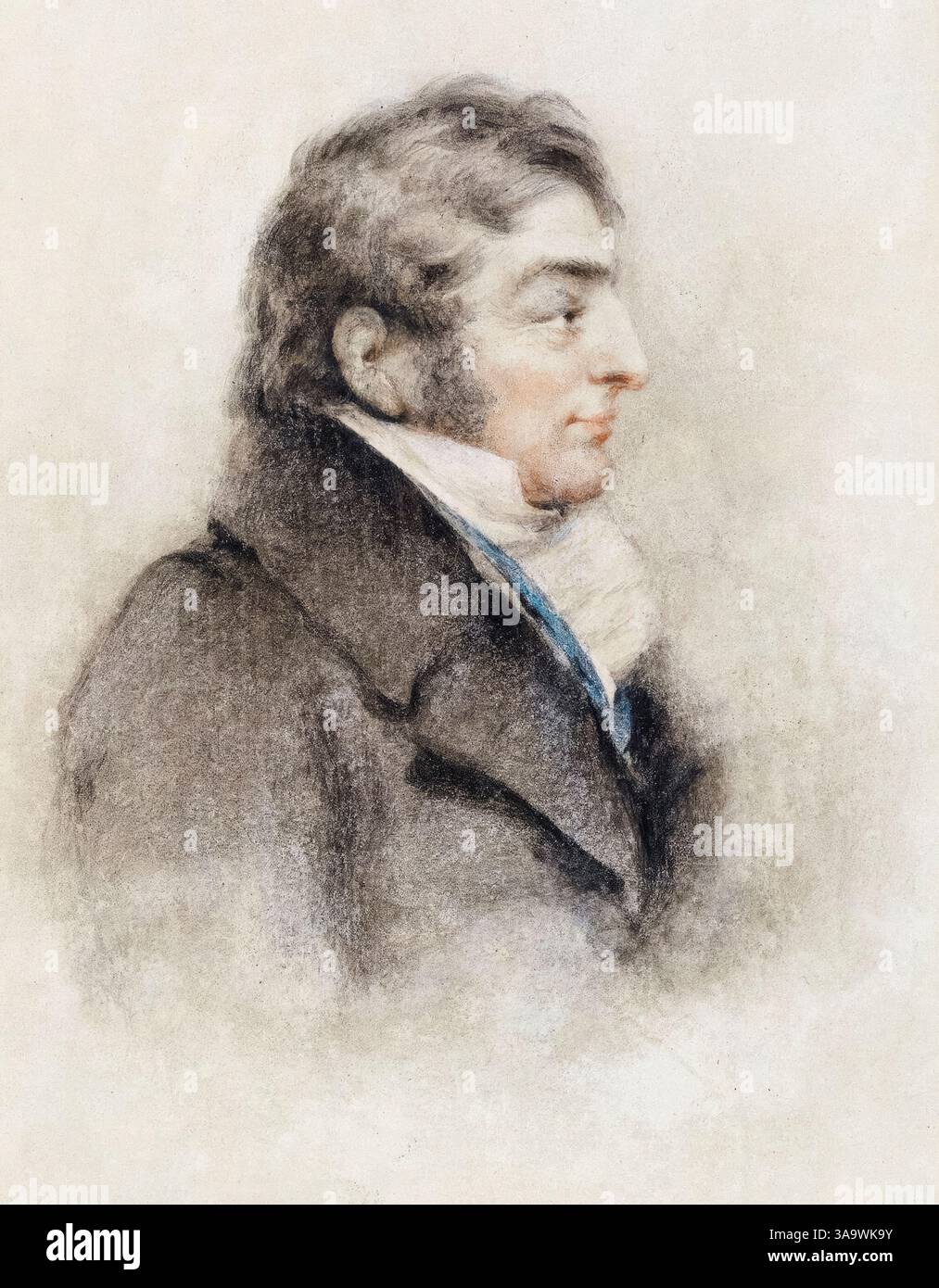 JMW-Turner. Porträtzeichnung des englischen romantischen Malers Joseph Mallord William Turner (1775–1851) in Kreide von Charles Turner, 1842 Stockfoto