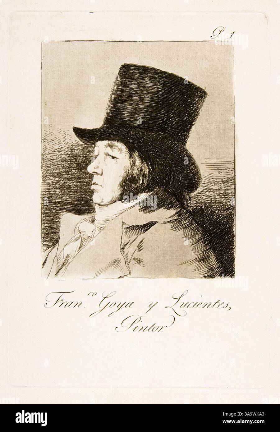 Goya. Selbstporträtätzung des spanischen romantischen Malers und Druckers Francisco José de Goya y Lucientes (1746-1828). Wassertropfenmuster, 1799 Stockfoto