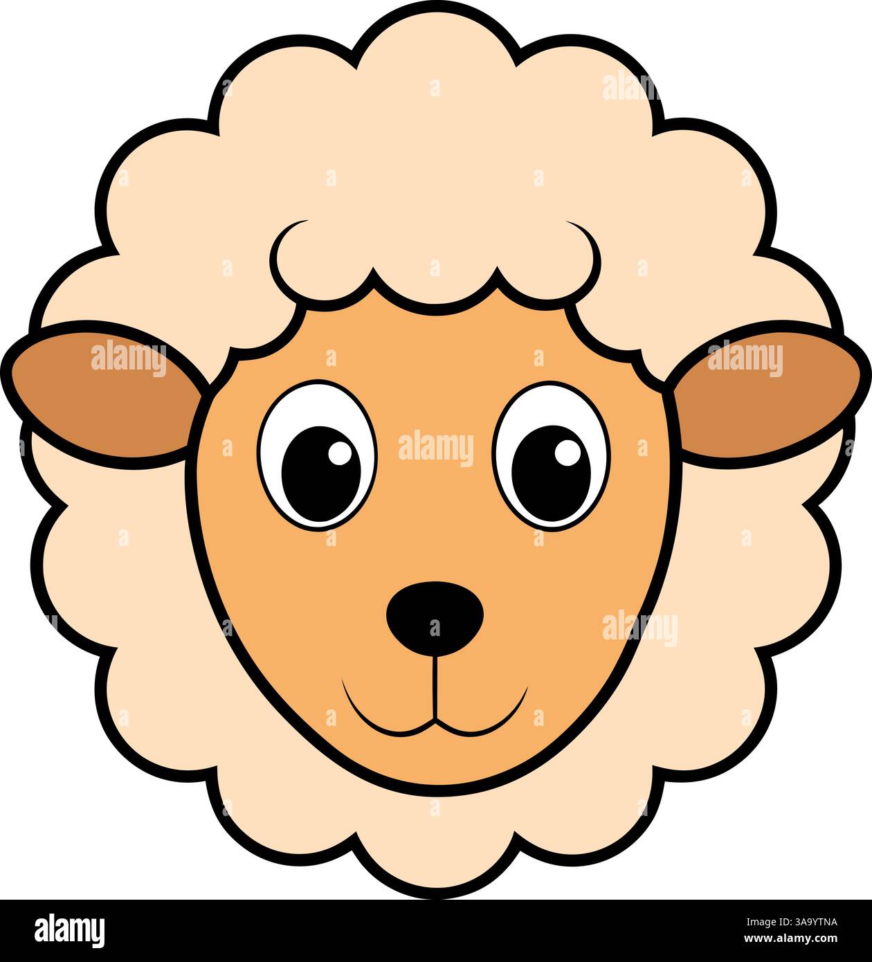 Schafgesicht mit flauschiger Wollvektor-Illustration. Stock Vektor