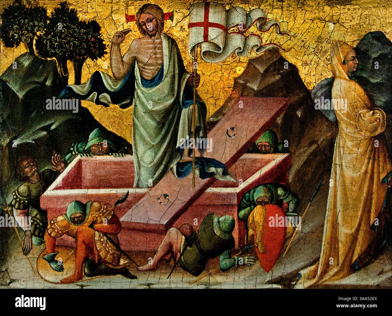 Die Auferstehung Christi, c.1430-1450 Tempera- und Goldtafelmalerei von Bartolomeo di Tommaso, ausgestellt im Louvre-Museum in Paris, Frankreich. Italienisches Renaissance-Meisterwerk mit dem Titel Die Auferstehung Christi (La Résurrection du Christ), gemalt zwischen 1430 und 1450 vom italienischen Meister Bartolomeo di Tommaso da Foligno, beherbergt im Louvre-Museum: Stockfoto