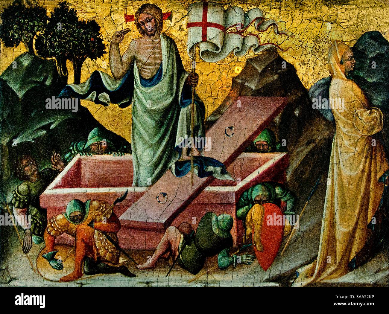 Die Auferstehung Christi, c.1430-1450 Tempera- und Goldtafelmalerei von Bartolomeo di Tommaso, ausgestellt im Louvre-Museum in Paris, Frankreich. Italienisches Renaissance-Meisterwerk mit dem Titel Die Auferstehung Christi (La Résurrection du Christ), gemalt zwischen 1430 und 1450 vom italienischen Meister Bartolomeo di Tommaso da Foligno, beherbergt im Louvre-Museum: Stockfoto