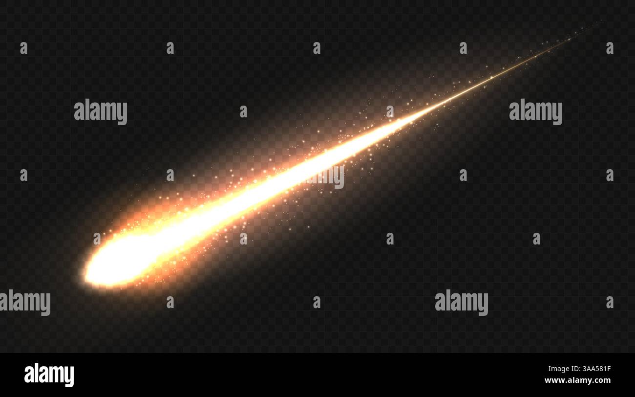 Ein heller Meteor streift schnell über den dunklen Himmel und hinterlässt eine schillernde Spur feuriger Funken Stock Vektor