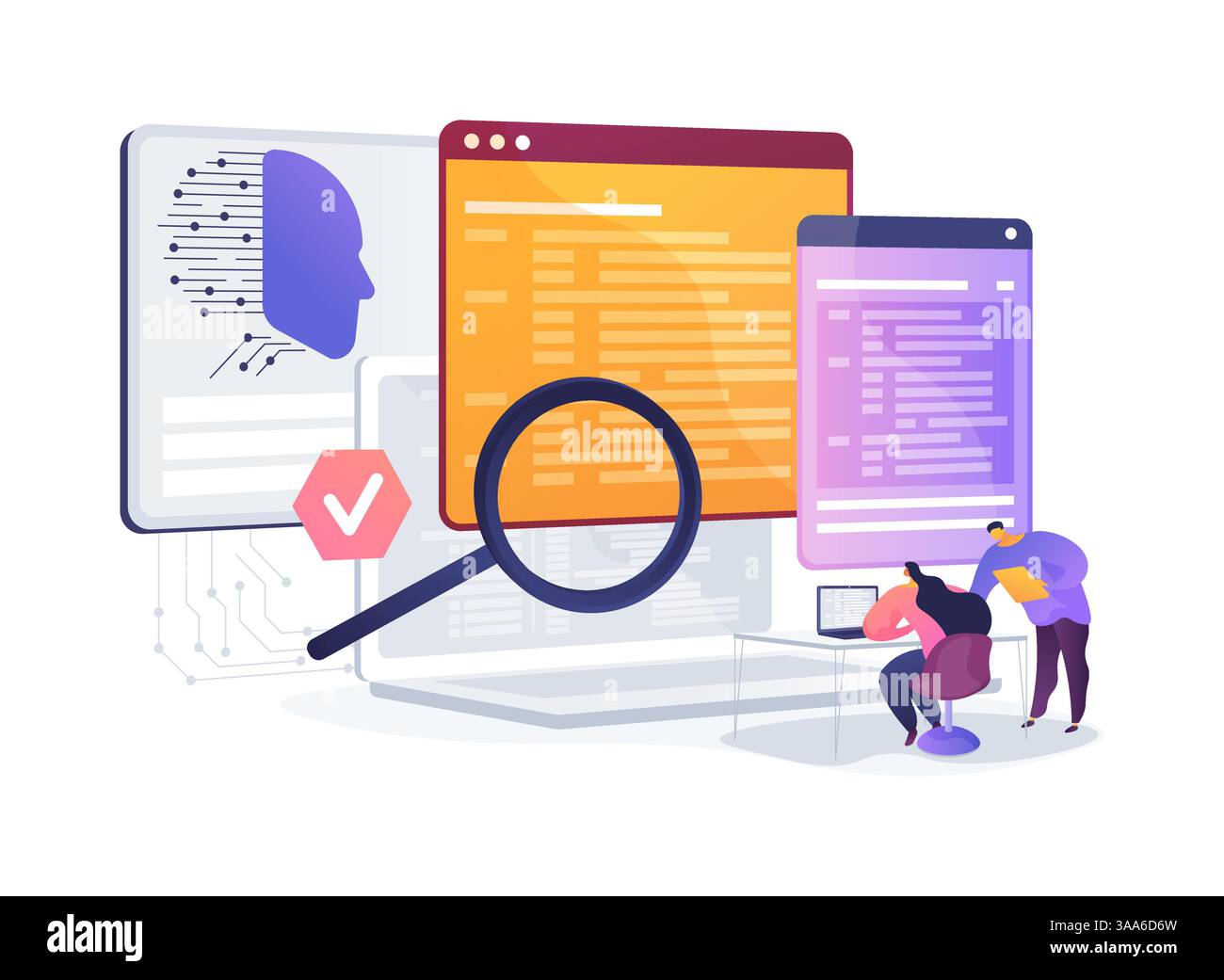 AI Automated Code Review abstrakte Konzeptvektorillustration. Stock Vektor