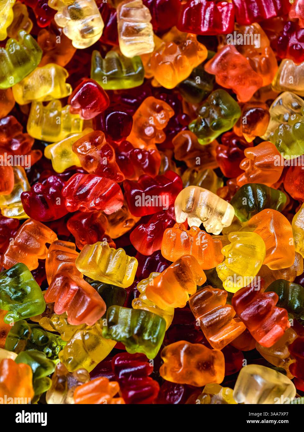 Bunte Gummibärchen Bonbons Süßes Gelee Makrofotografie köstliches Dessert Leckerli für Kinder und Erwachsene Party Snack Essen lebendige Süßwaren Spaß Thema Feiertagsfeier verspielte HD Stock Footage Stockfoto