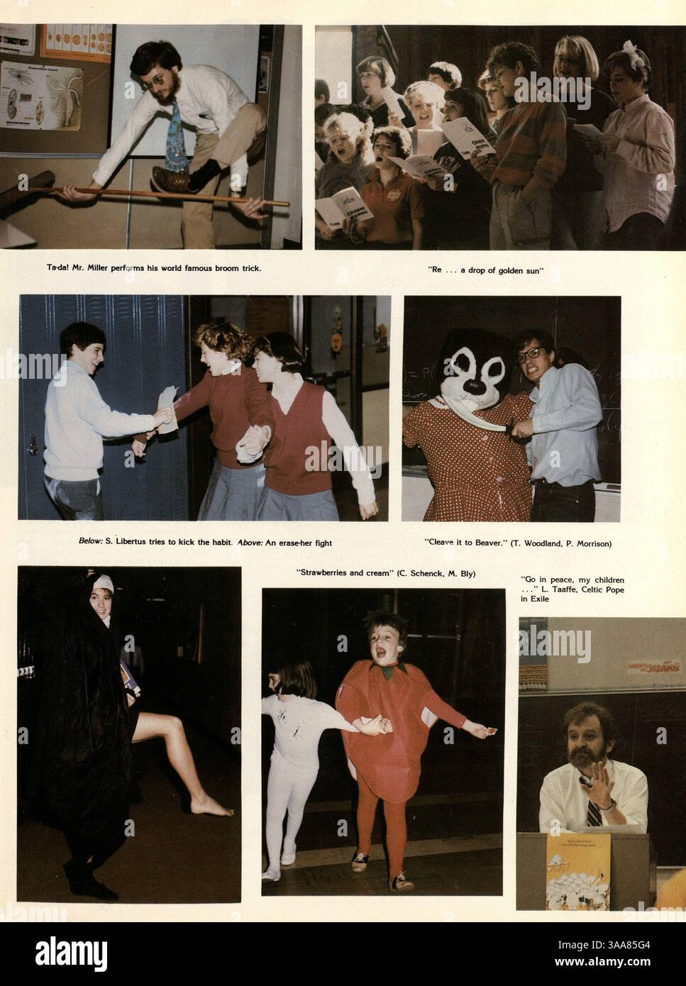 Im Breck Mustang Jahrbuch 1985 werden die Leistungen der Breck School, die Leichtathletik, die Vereine und die wichtigsten Veranstaltungen des akademischen Jahres 1984-1985 vorgestellt. Stockfoto