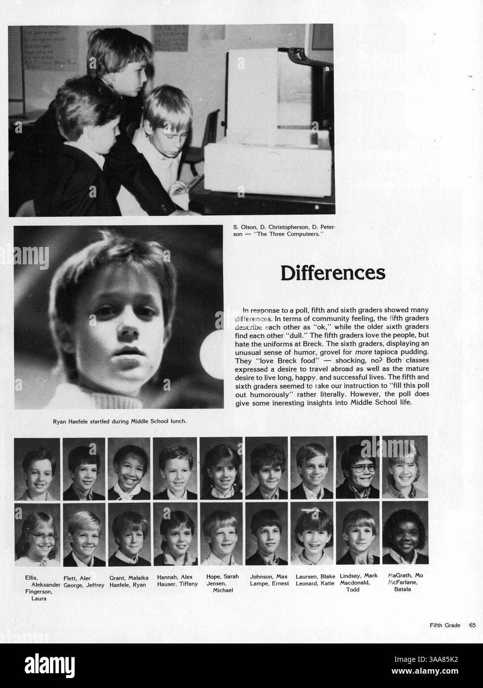 Das Breck Jahrbuch 1985 zeigt die Schülerschaft, Lehrer, Sportmannschaften und außerschulische Aktivitäten aus dem akademischen Jahr 1984-1985. Stockfoto