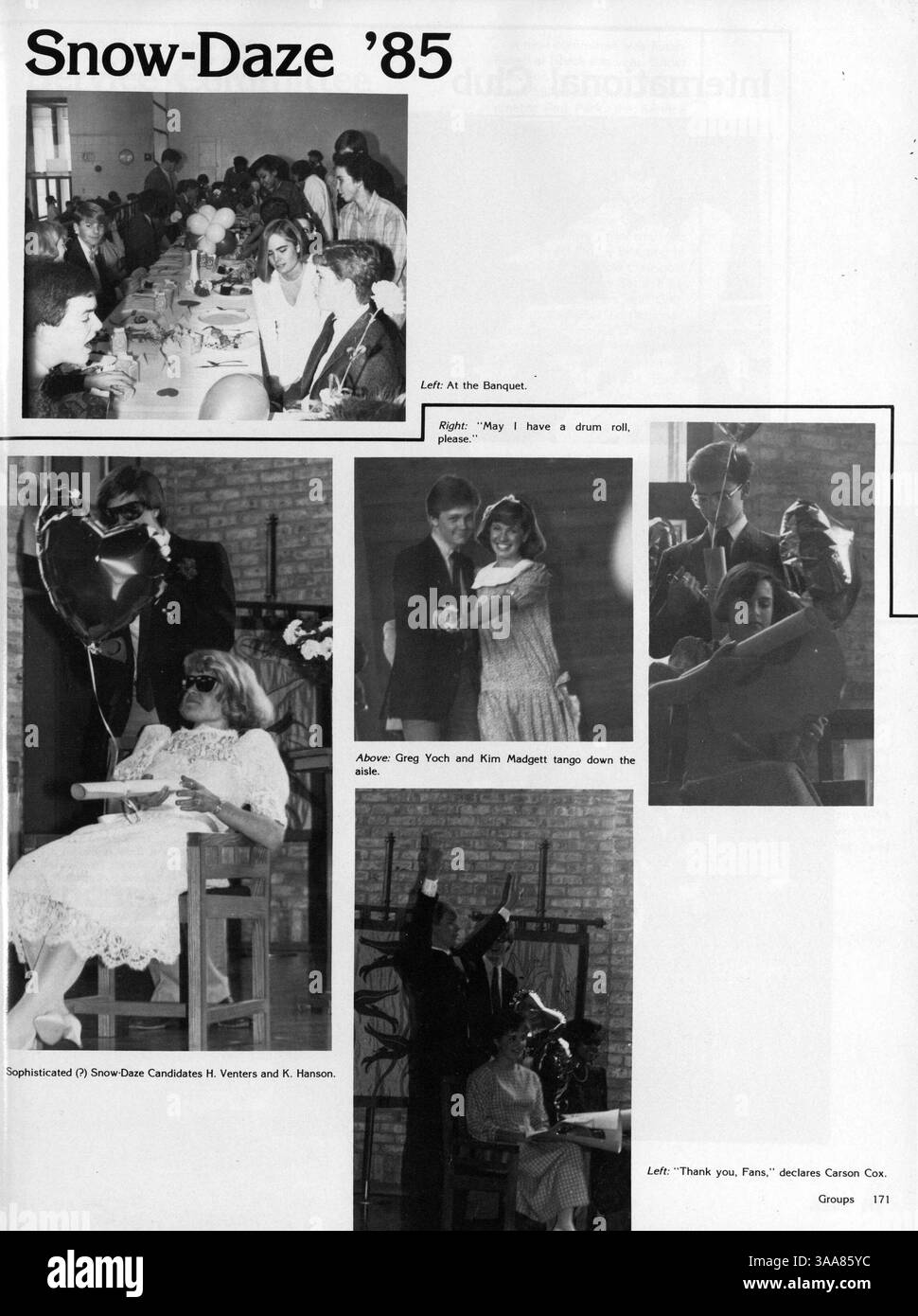 Das Breck Mustang Jahrbuch 1985 bietet einen umfassenden Überblick über das Schuljahr 1984-1985 mit Schülern, Lehrern, Leichtathletik und Studentenvereinen. Stockfoto