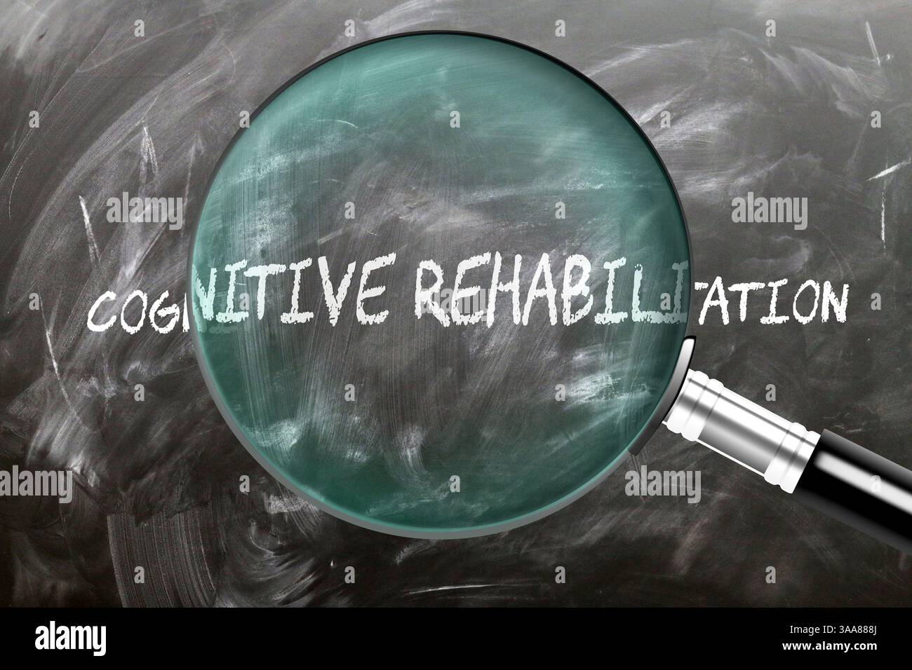 Kognitive Rehabilitation - Lernen, studieren und inspizieren. Die kognitive Rehabilitation genauer betrachten. Stockfoto