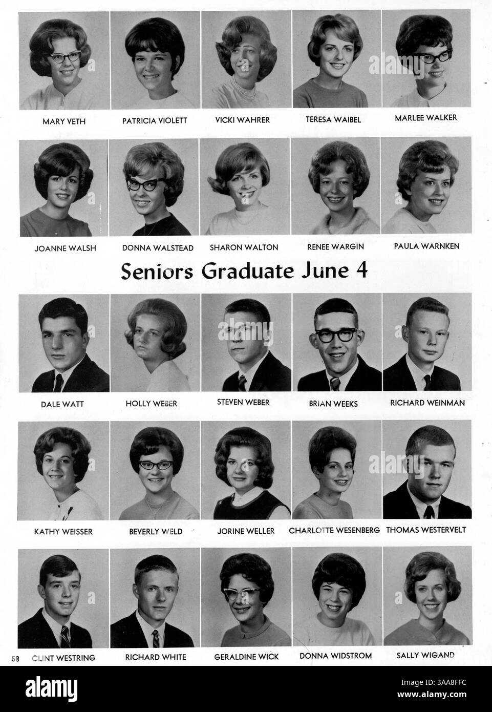 Das Robbinsdale High School Yearbook 1964, „The Robin“, dokumentiert eine Vielzahl von Schulveranstaltungen, darunter akademische Leistungen, Sportwettbewerbe, Clubaktivitäten und Beiträge der Lehrkräfte während des Schuljahres 1963-1964. Stockfoto