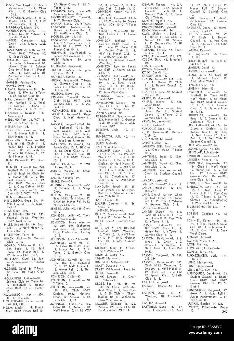 Diese Ausgabe von „The Robin“, dem Jahrbuch der Robbinsdale High School aus dem Jahr 1964, dokumentiert die Höhepunkte des Studierendenlebens, der Lehrkräfte, der Leichtathletik, der Clubs und der Veranstaltungen während des Schuljahres 1963-1964, aufbewahrt in der Hennepin County Library. Stockfoto