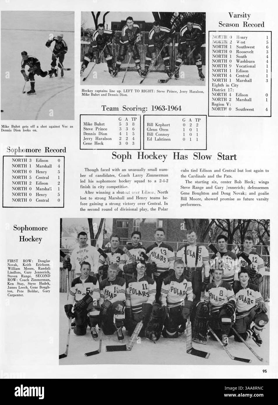 Das Jahrbuch Polaris 64 1964 zeigt die Veranstaltungen des Schuljahres, Schüler, Lehrer, Vereine, Sport, und der Einfluss der afroamerikanischen Geschichte an der North High School. Stockfoto