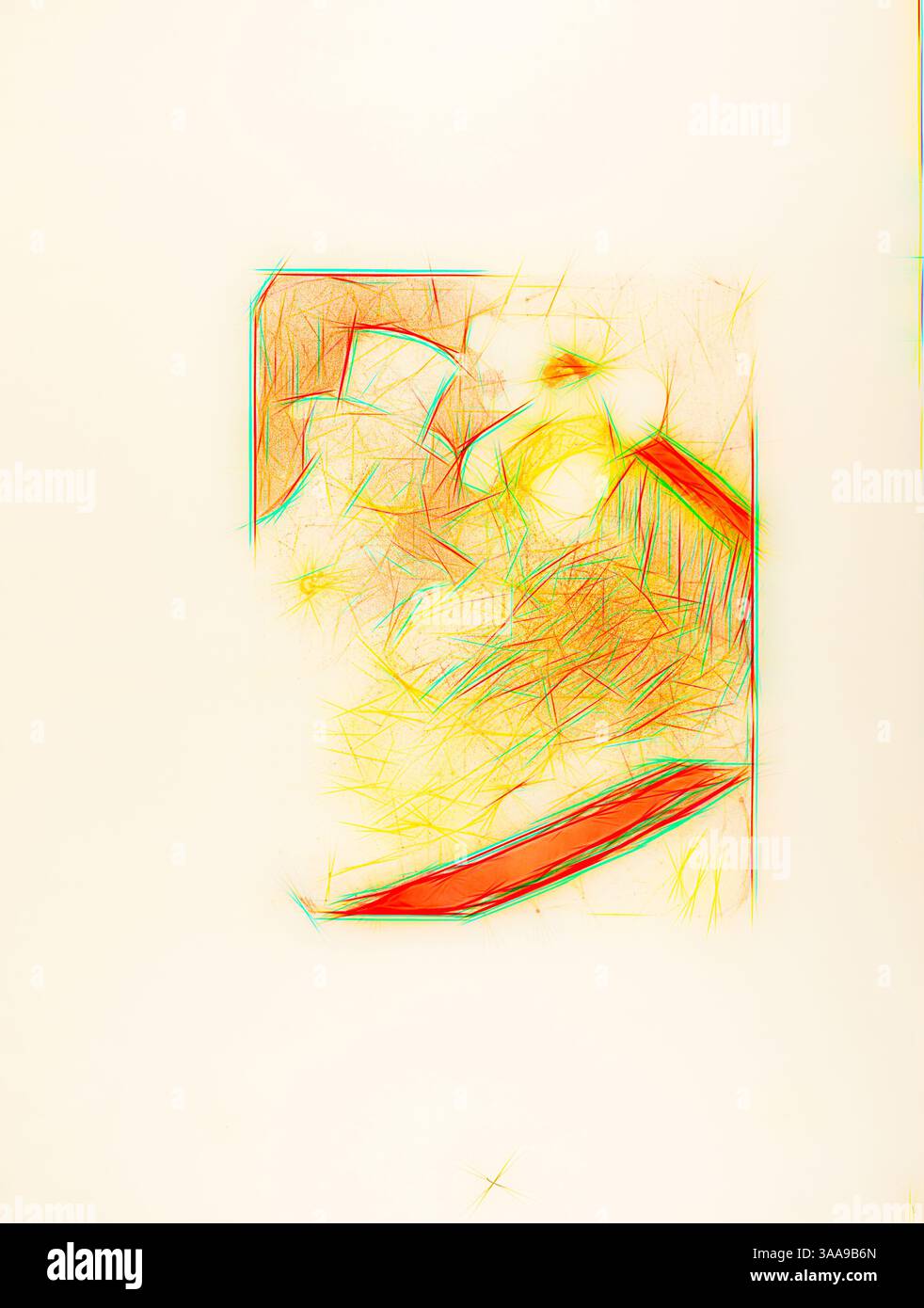 Eine abstrakte Komposition mit lebendigen, wirbelnden Linien und Formen, die ein Gefühl von Bewegung und Energie schaffen, mit einer kontrastierenden Überlagerung aus weichen Texturen und lebhaften Farben., Klassische Kunst mit modernem Twist neu interpretiert von Artotop, basierend auf at the Concert, 1896, Henri de Toulouse-Lautrec, Französisch, 1864-1901, Frankreich, Farbzinkograph auf cremefarbenem Webpapier, 317 x 247 mm (Bild), 610 x 458 mm (Blatt) Stockfoto