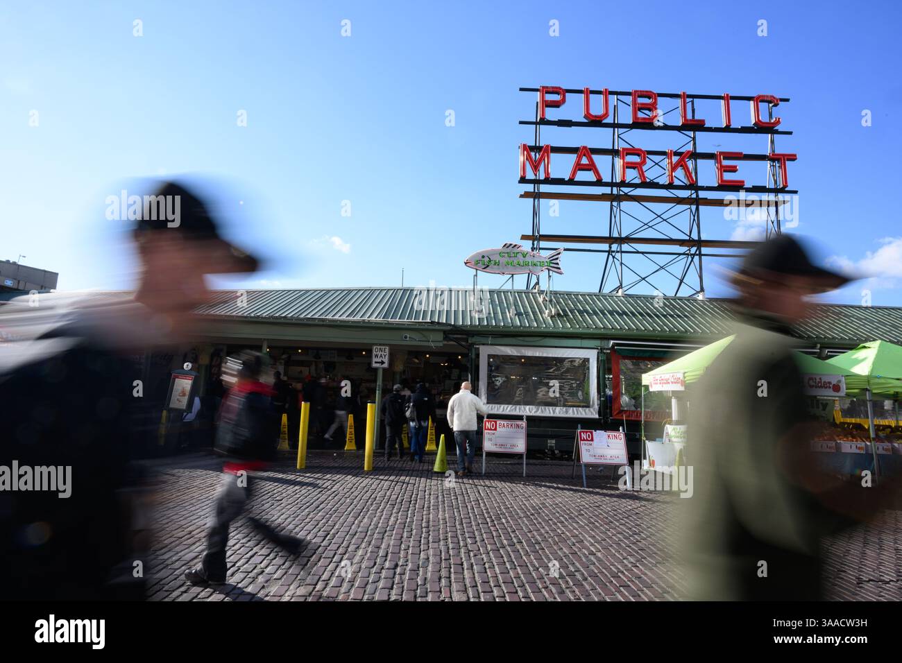 Das berühmte Public Market Schild in Seattle Washington, USA Stockfoto