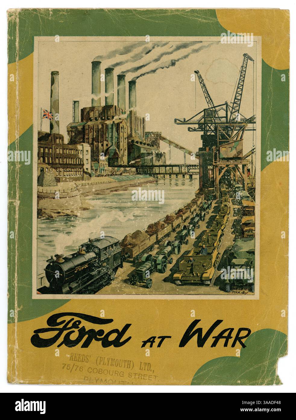 Der britische Ford at war aus dem 2. Weltkrieg von Hilary St George Saunders, Fotografien und Illustrationen von Helen McKie - ein Werbebroschüre des berühmten Autoherstellers. Industrie des Zweiten Weltkriegs. Veröffentlicht 1946 bei Ford Motor Company, Dagenham, Essex, England, Großbritannien Stockfoto