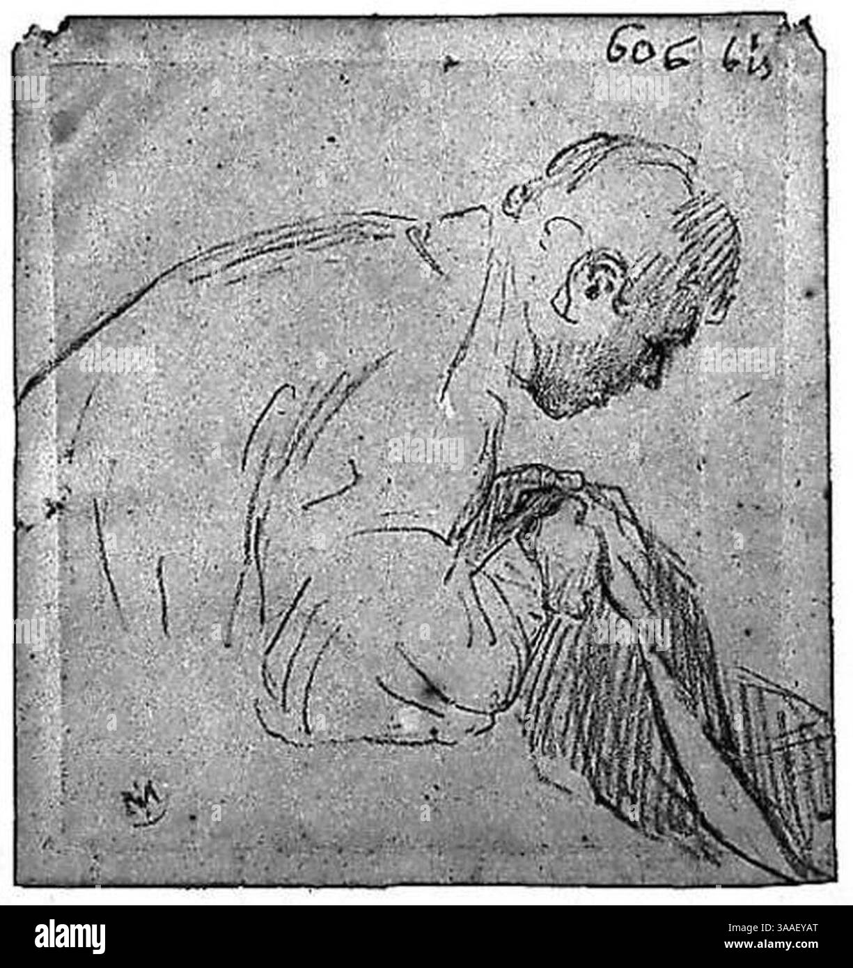 Ingres - MI.867.1286, Homme incliné. Stockfoto