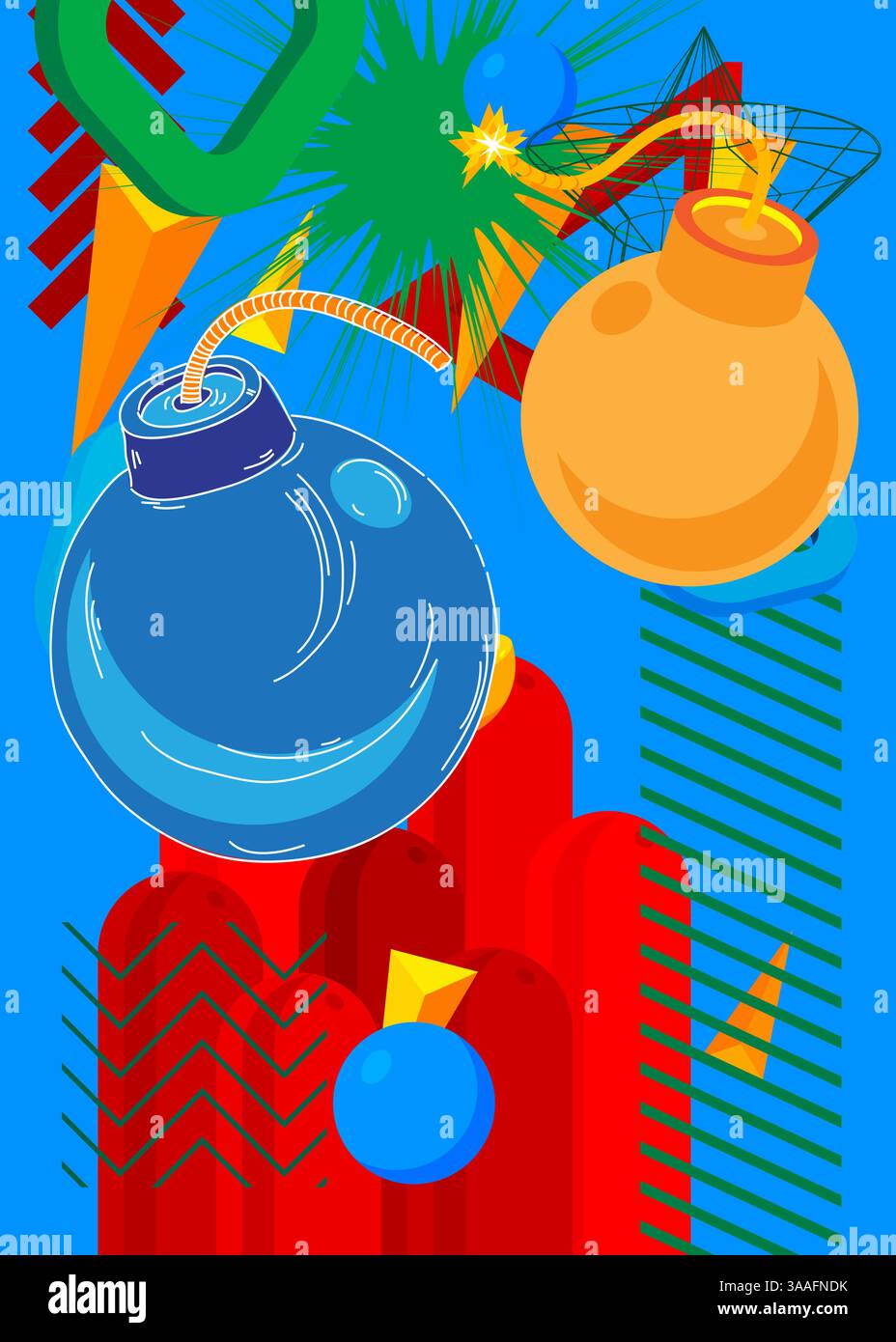 Bomb geometrische Grafik Retro-Hintergrund. Minimale geometrische Elemente. Vintage abstrakte Formen Vektor-Illustration. Stock Vektor