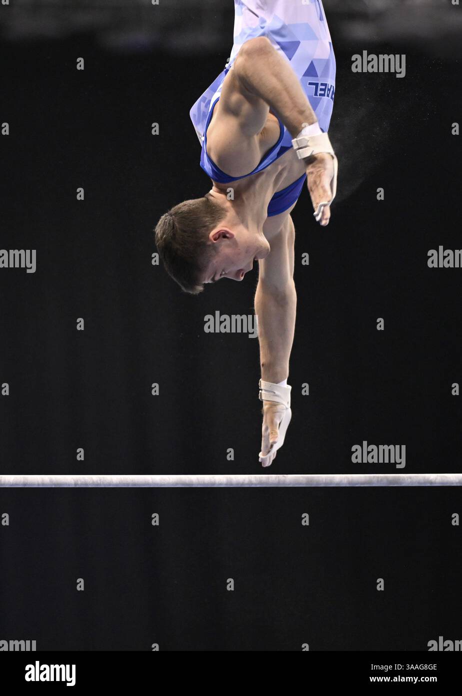 Ron Ortal ISR High Bar Action Gymnastik, EnBW DTB-Pokal, Porsche-Arena, Stuttgart, Baden-Württemberg, Deutschland, Europa Stockfoto