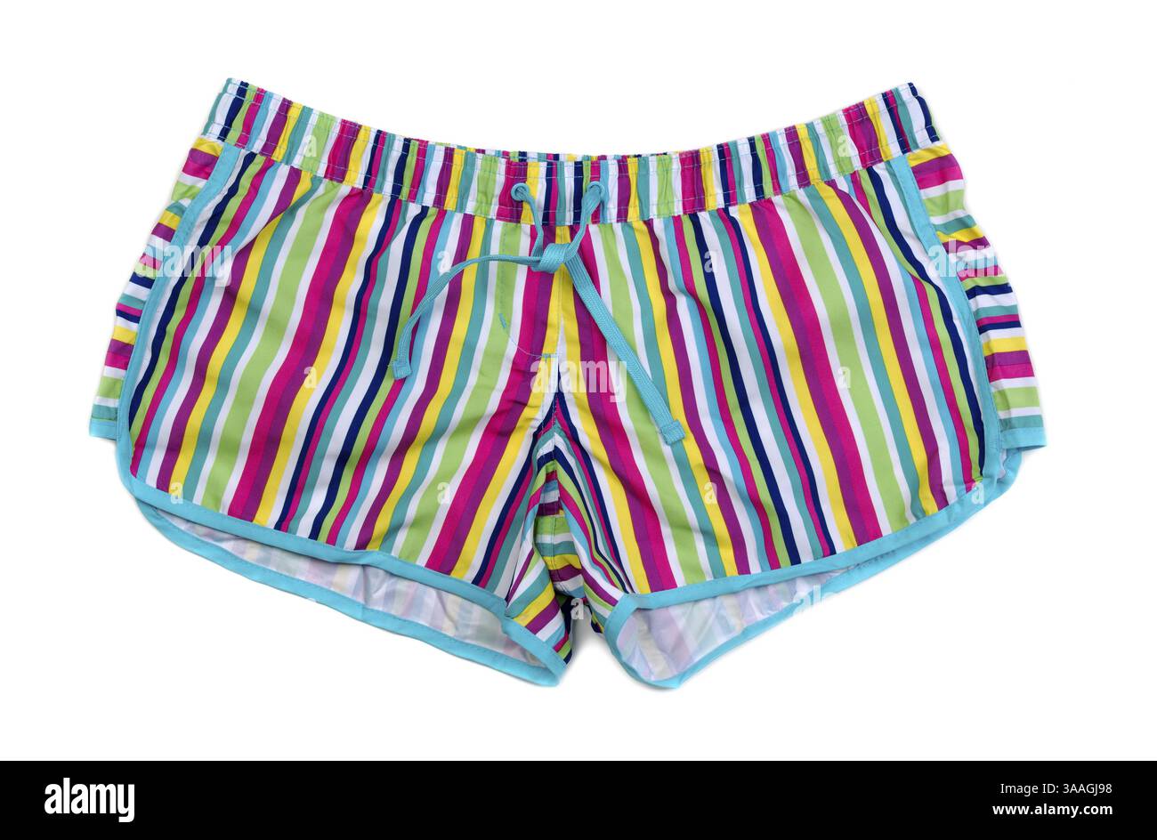Farbige gestreifte Shorts. Isoliert auf weiß Stockfoto
