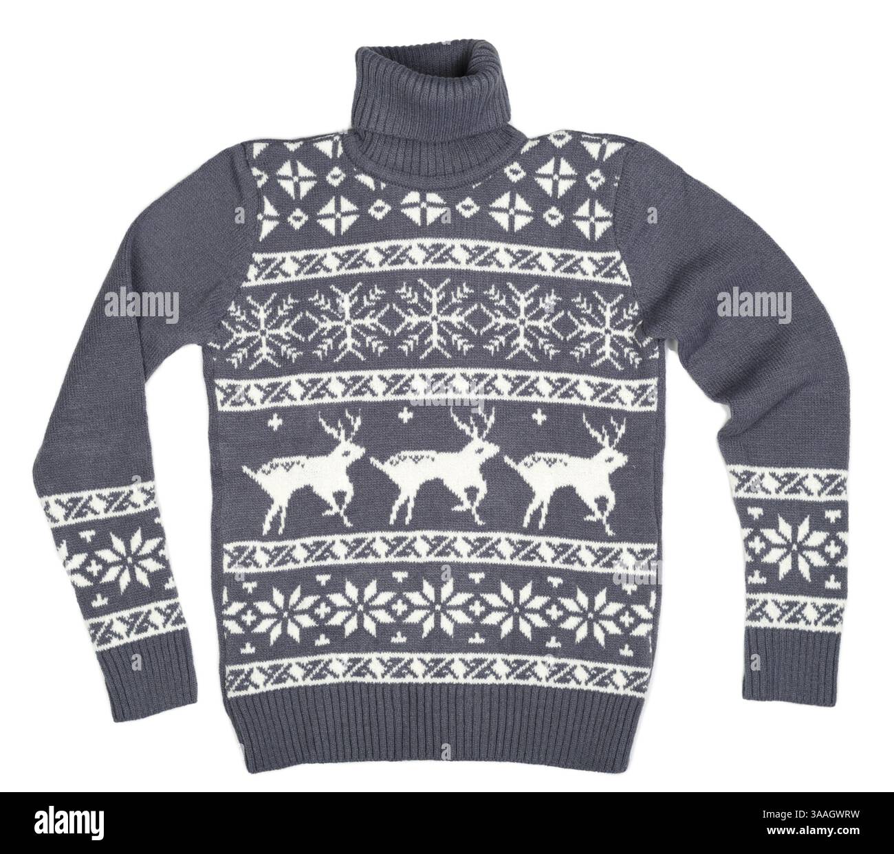 Grauer Pullover mit einem Muster von Hirsch Stockfoto