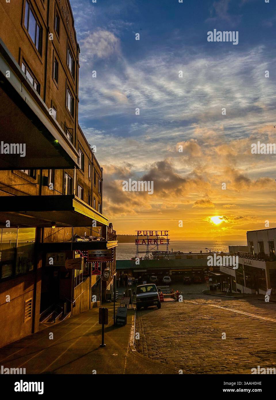 Abend im Zentrum von Seattle Stockfoto