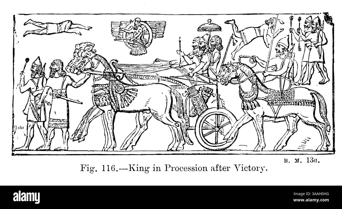King in Procession After Victory aus dem Buch graven in the Fels : oder, die historische Genauigkeit der Bibel bestätigt durch Verweis auf die assyrischen und ägyptischen Denkmäler im British Museum und anderswo von Kinns, Samuel, 1826-1903 Publikationsdatum 1891 Stockfoto