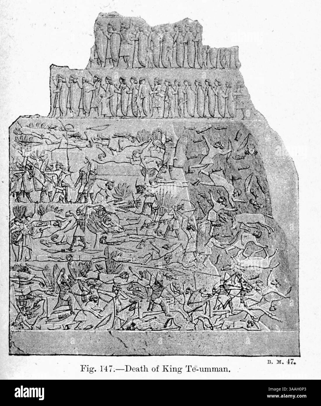 Tod von König Te-umman. Teumman war ein König des antiken Königreichs Elam, der es von 664 bis 653 v. Chr. regierte und dem assyrischen König Ashurbanipal gegenüberstand. In verschiedenen Quellen kann der Name als Te’umman, Teumann oder Te-Umman aus dem in den Felsen gehauenen Buch geschrieben werden oder die historische Genauigkeit der Bibel bestätigt durch Verweis auf die assyrischen und ägyptischen Denkmäler im British Museum und anderswo von Kinns, Samuel, 1826-1903 Publikation datiert 1891 Stockfoto Tod von König Te-umman. Teumman war ein König des antiken Königreichs Elam, der es von 664 bis 653 v. Chr. regierte und dem assyrischen König Ashurbanipal gegenüberstand. In verschiedenen Quellen kann der Name als Te’umman, Teumann oder Te-Umman aus dem in den Felsen gehauenen Buch geschrieben werden oder die historische Genauigkeit der Bibel bestätigt durch Verweis auf die assyrischen und ägyptischen Denkmäler im British Museum und anderswo von Kinns, Samuel, 1826-1903 Publikation datiert 1891 Stockfoto