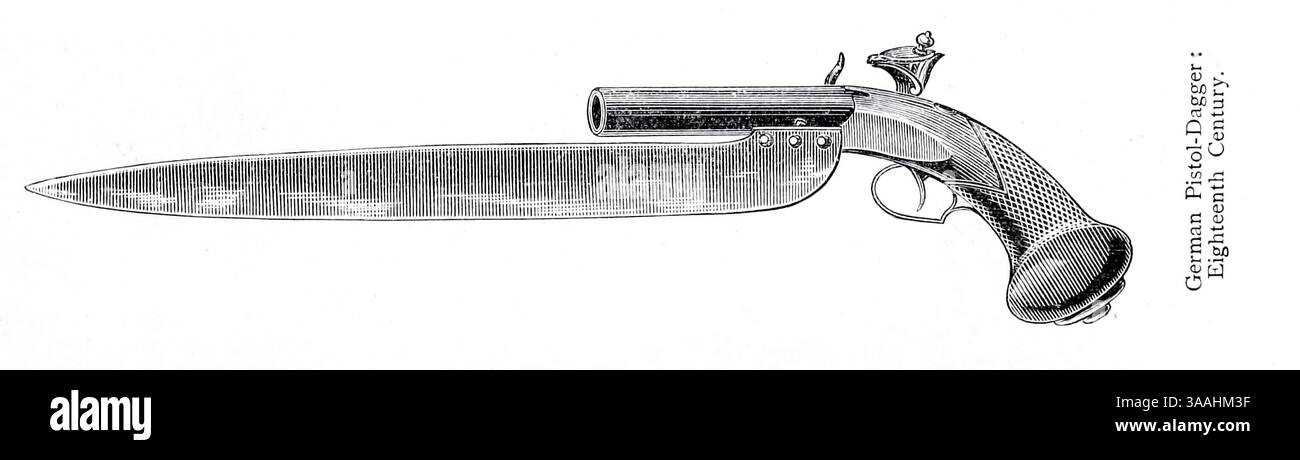 Deutscher Pistol-Dagger achtzehnten Jahrhunderts aus dem Buch „The Gun and its Development“ von Greener, W. W. (William Wellington) Publikationsdatum 1897 Stockfoto