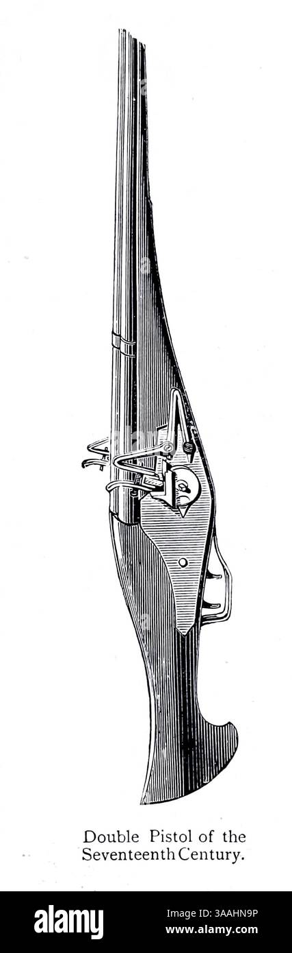Doppelpistole des siebzehnten Jahrhunderts, aus The Gun and its Development von Greener, W. W. (William Wellington) Publikation aus dem Jahr 1897 Stockfoto
