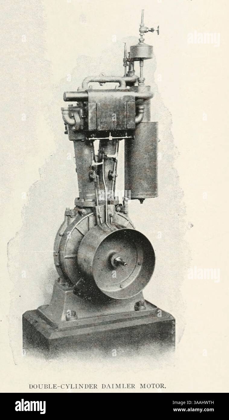 Zweizylinder- oder ZWEIZYLINDER-DAIMLER-MOTOR aus dem Artikel Gottlieb Wilhelm Daimler (17. März 1834 – 6. März 1900) DIE ENTWICKLUNG DES PETROLEUMAUTOMOBILS. Von Paul Daimler. Aus dem Engineering Magazine widmet sich Industrial Progress Band XXII 1901-1902 The Engineering Magazine Co Stockfoto