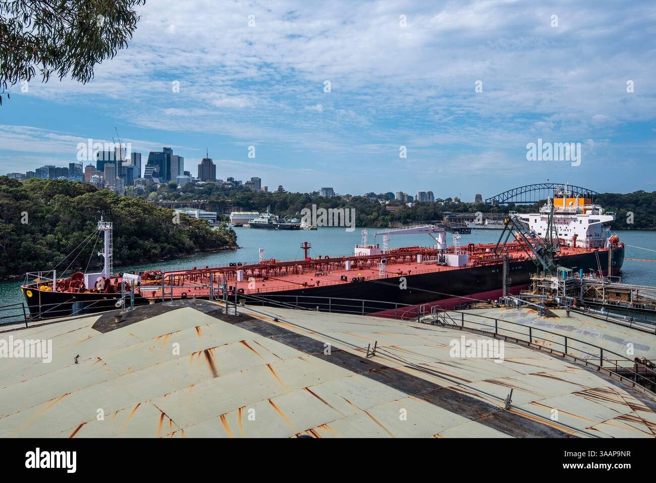 Der 110 Tonnen schwere Großkraftstofffrachter ELANDRA TERN parkte am Viva Energy Australia Gore Bay Terminal in Sydney, Australien Stockfoto